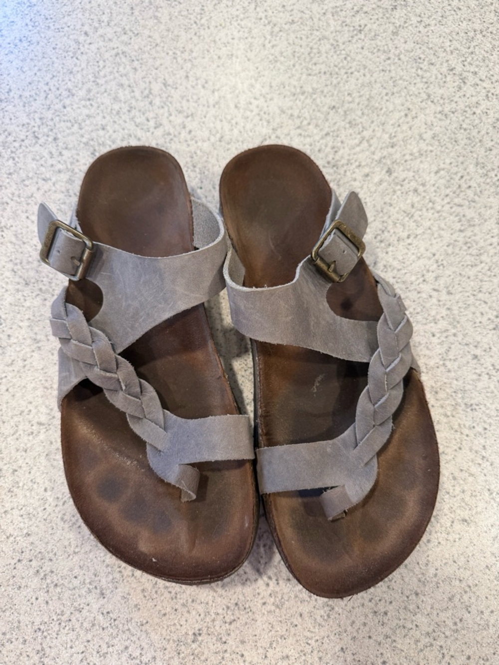 Grey Braided Strap Suede Slide Sandals